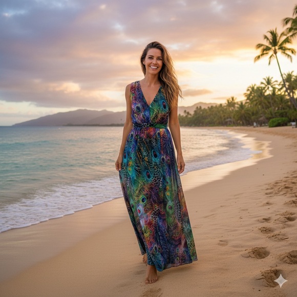 Boston Proper Animal Print Summer vacation maximalism Maxi V Neck Dress Size 2 - Picture 2 of 10